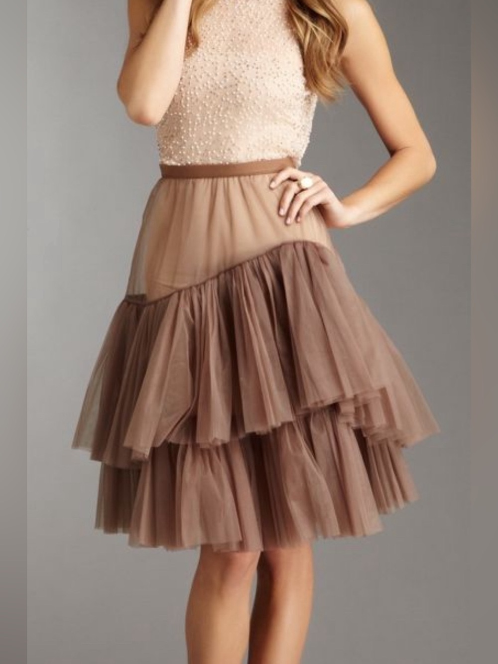 BCBGMaxAzria Tulle Ruffle Tiered Brown Skirt Small Whimsygoth Fairycore Dollette